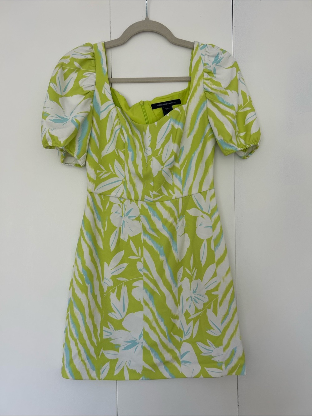 French Connection Lime Green Floral Mini Dress